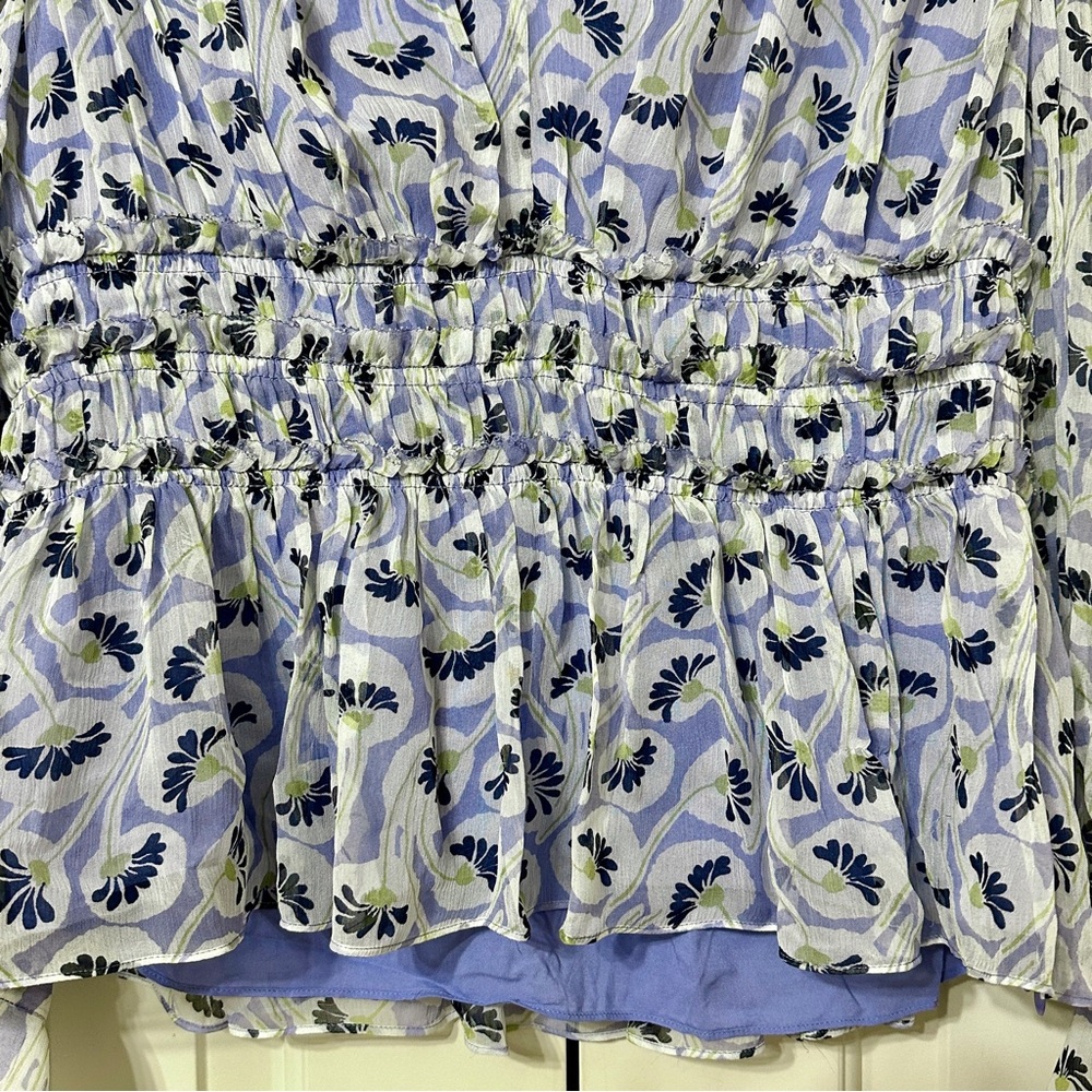 NWT Rebecca Taylor Deco Floral Print Silk Blouse Fleur Aster Ruffle Peplum Sz 8 - Picture 6 of 13